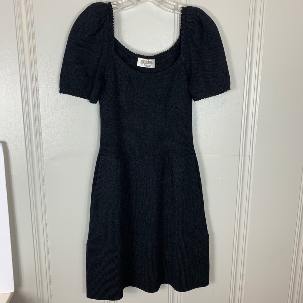 St. John black knit elegant drop waist dress Sz sm